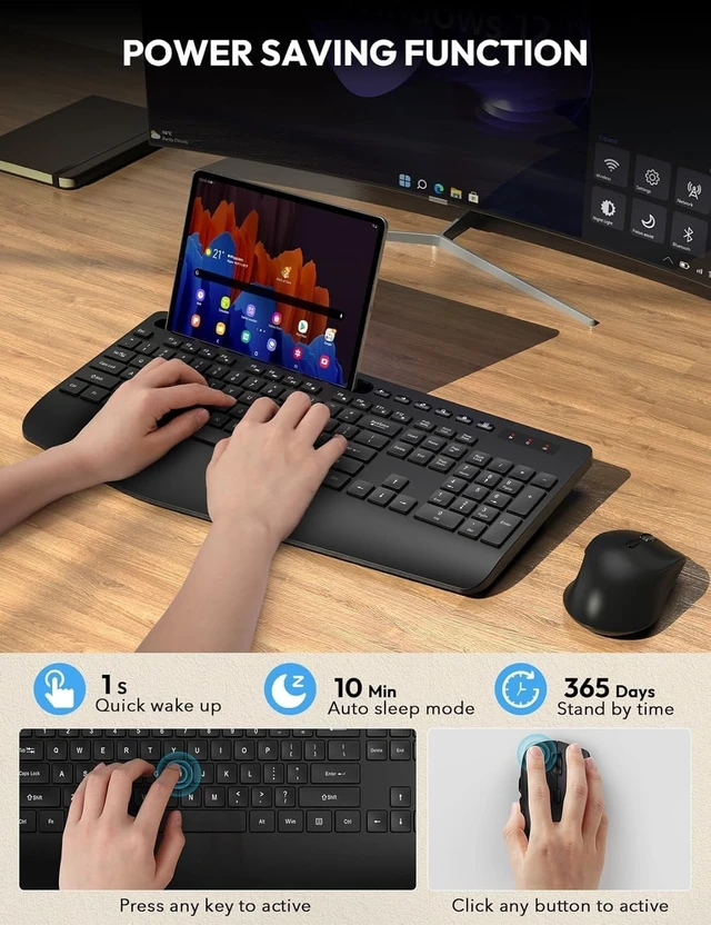 Alt view image 14 of 14 - Wireless Keyboard and Mouse Combo, Full Size, Ergonomic Wrist Rest