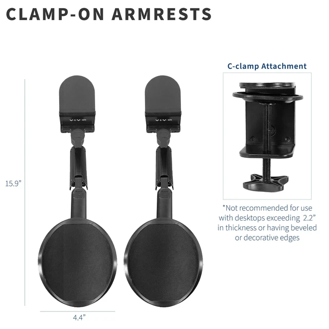 Alt view image 9 of 14 - Clamp-on Adjustable Armrests, Universal Desk Cradle 360° Rotating Elbow Platform, Arm Support Steel Base Table Extension, Black, MOUNT-ARM02P