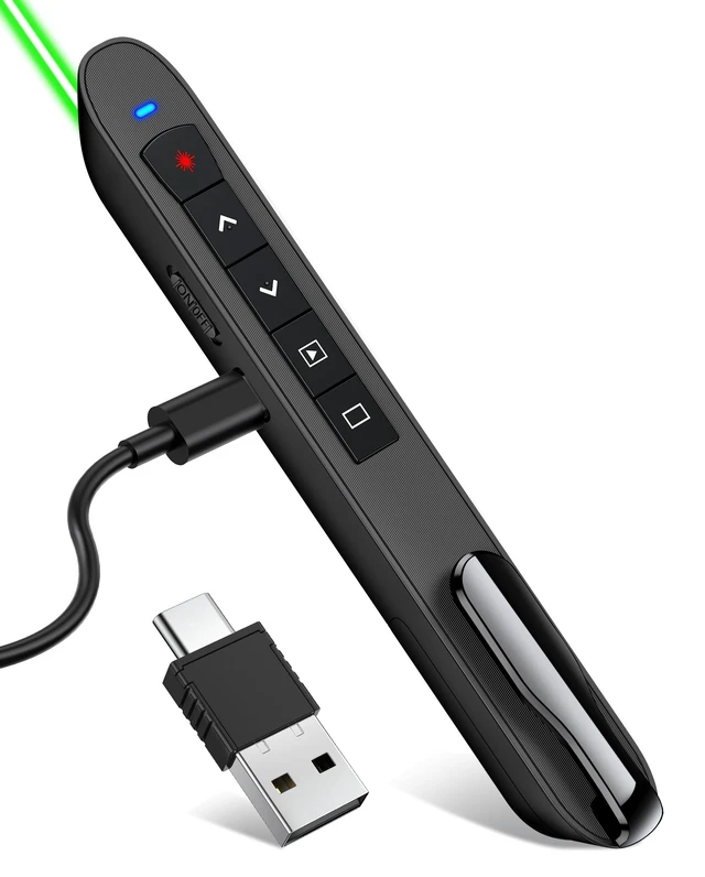 Alt view image 8 of 14 - Green Light Presentation Clicker for Teachers USB-C Rechargeable Wireless Presenter for PowerPoint/Keynote/Google Slides, Plug & Play Remote for Mac/Windows/Laptop