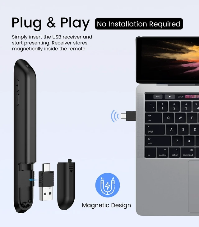 Alt view image 11 of 14 - Green Light Presentation Clicker for Teachers USB-C Rechargeable Wireless Presenter for PowerPoint/Keynote/Google Slides, Plug & Play Remote for Mac/Windows/Laptop