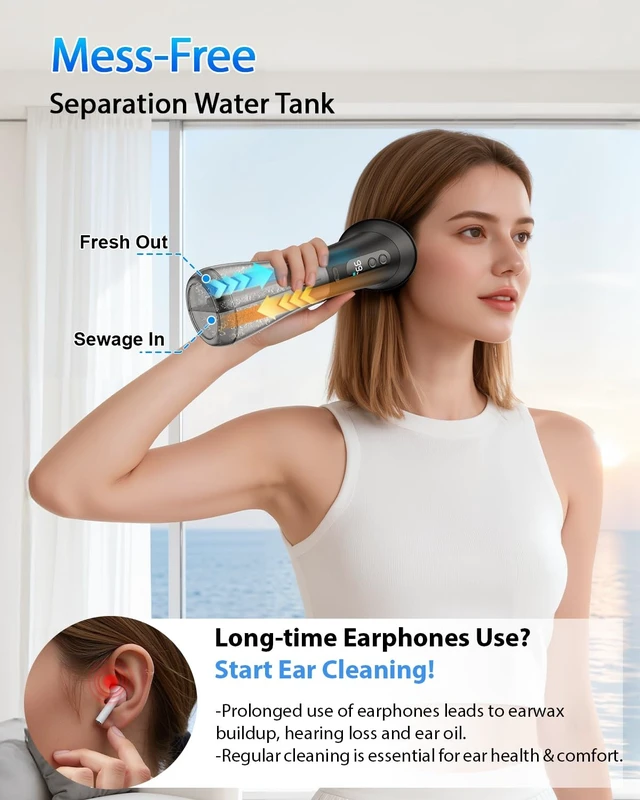 Alt view image 11 of 14 - Upgraded Ear Wax Removal with One-Piece Waste Tank, Electric Ear Cleaner | Safe & Effective Electric Ear Cleaning, IPX7, 5000mAh, 12 Tips, 3 Pressure Modes