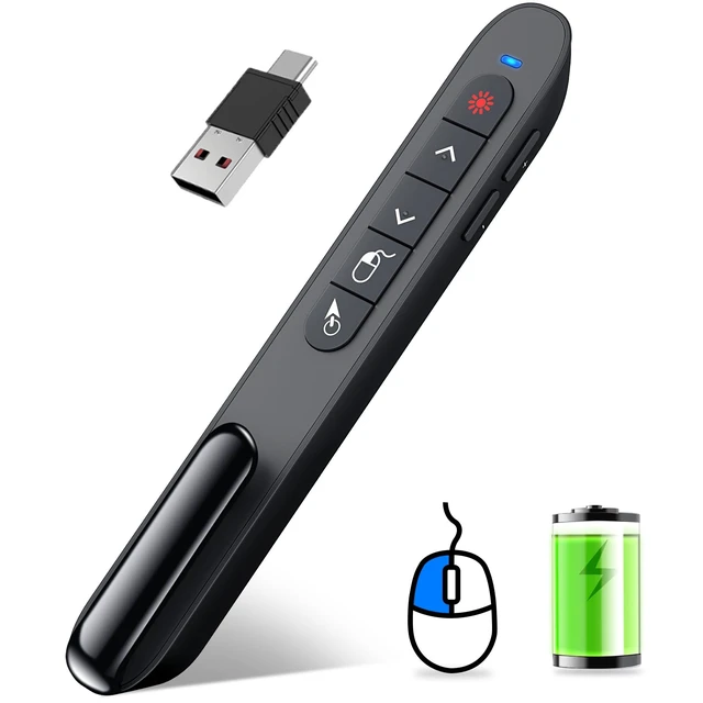 Alt view image 8 of 14 - Wireless Presenter Remote with Air Mouse Control, Rechargeable USB A&C Presentation Clicker PPT Pointer RF 2.4GhZ PowerPoint Clicker Slide Advancer for Computer Laptop Mac