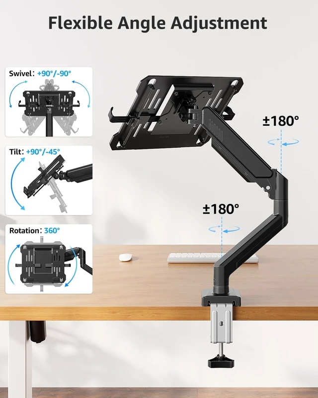 Alt view image 10 of 14 - Laptop Stand for Desk, 2-in-1 Monitor Mount with Laptop Tray Holds 2.2-22lbs, Adjustable Laptops Arm Mount for Max 17" Notebook & 32" Monitor, Laptops Desk Arm with Clamp/Grommet