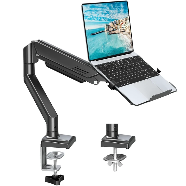 Alt view image 8 of 14 - Laptop Stand for Desk, 2-in-1 Monitor Mount with Laptop Tray Holds 2.2-22lbs, Adjustable Laptops Arm Mount for Max 17" Notebook & 32" Monitor, Laptops Desk Arm with Clamp/Grommet