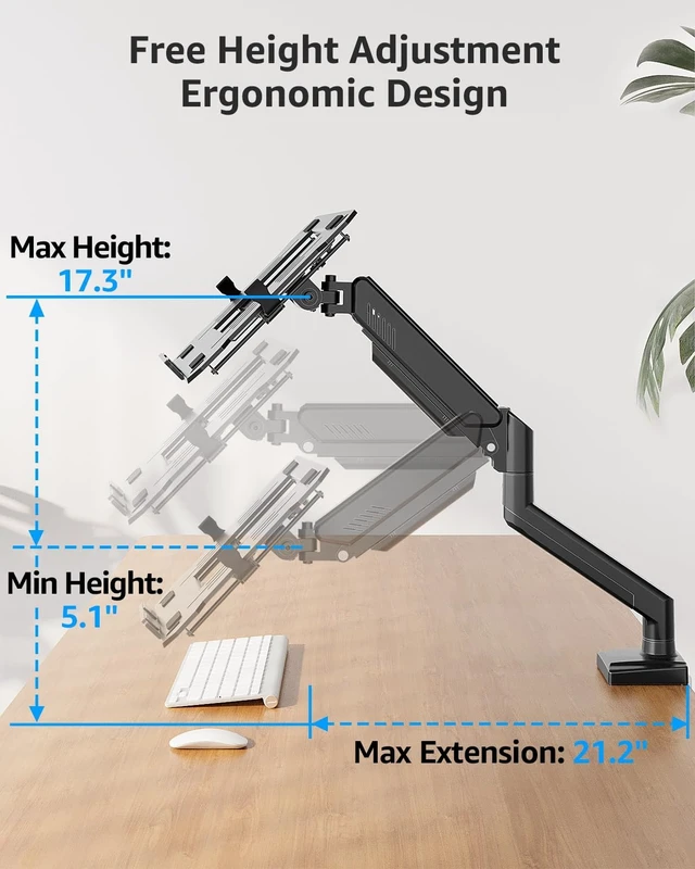 Alt view image 11 of 14 - Laptop Stand for Desk, 2-in-1 Monitor Mount with Laptop Tray Holds 2.2-22lbs, Adjustable Laptops Arm Mount for Max 17" Notebook & 32" Monitor, Laptops Desk Arm with Clamp/Grommet