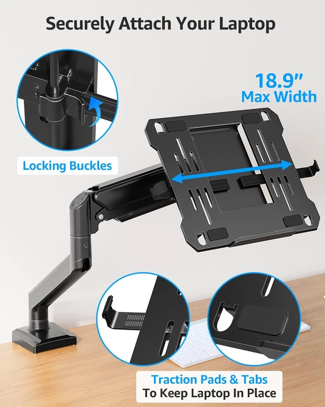 Alt view image 12 of 14 - Laptop Stand for Desk, 2-in-1 Monitor Mount with Laptop Tray Holds 2.2-22lbs, Adjustable Laptops Arm Mount for Max 17" Notebook & 32" Monitor, Laptops Desk Arm with Clamp/Grommet