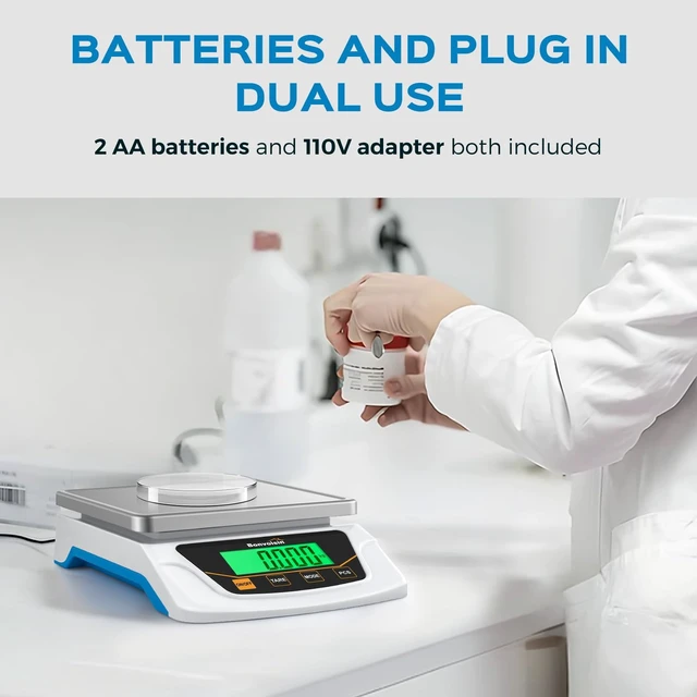 Alt view image 12 of 14 - Digital Gram Scale 6000g x 0.1g Lab Scale with 6 Units | Precision Balance with Tare, Counting, Dual Power (Adapter + AA Batteries), Adjustable Auto-Off for Lab, Jewelry, Parts