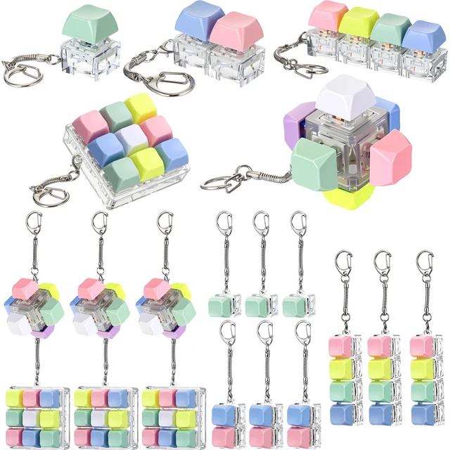Alt view image 7 of 12 - Keyboard Fidget Clicker Keychain Fidget Keyboard Stress Relief Decompression Button Finger Clicker for Office Home Gifts Adults, 8 Clicky and 8 Silent(Bright Color,Multi Key)