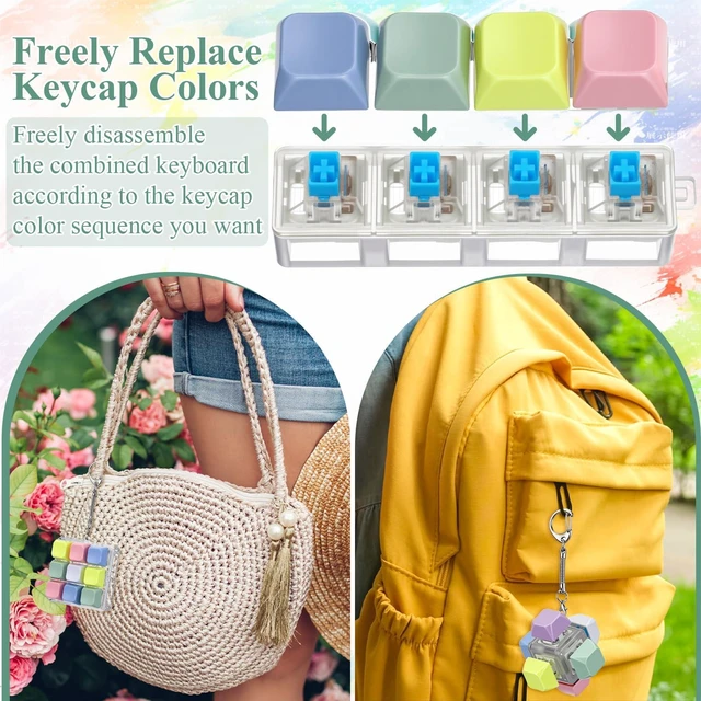 Alt view image 10 of 12 - Keyboard Fidget Clicker Keychain Fidget Keyboard Stress Relief Decompression Button Finger Clicker for Office Home Gifts Adults, 8 Clicky and 8 Silent(Bright Color,Multi Key)