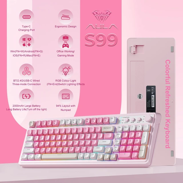 Alt view image 7 of 10 - Gaming Keyboard, Wireless Computer Keyboards with Media Knob