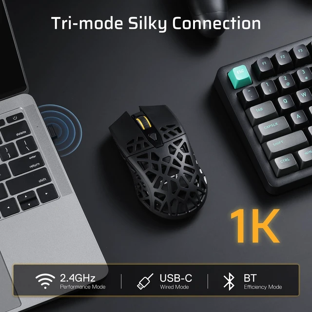 Alt view image 9 of 14 - Wireless Gaming Mouse, 79g Ultra-Light Honeycomb Ergonomic Gaming Mouse, 2.4Ghz/BT/Wired, 6-Level DPI 8000, 6 Programmable Buttons, Pro Software