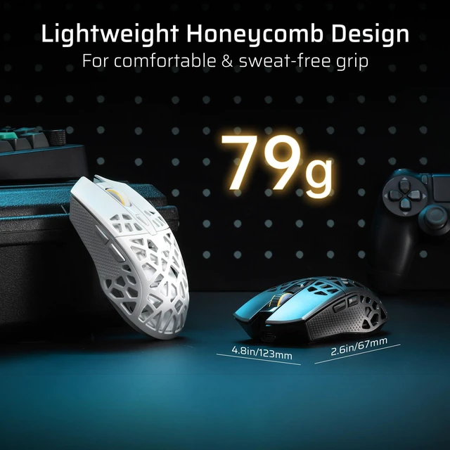 Alt view image 12 of 14 - Wireless Gaming Mouse, 79g Ultra-Light Honeycomb Ergonomic Gaming Mouse, 2.4Ghz/BT/Wired, 6-Level DPI 8000, 6 Programmable Buttons, Pro Software