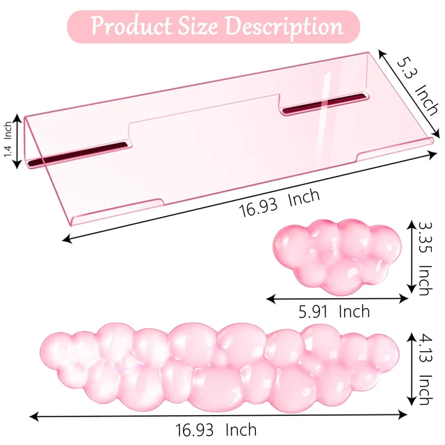 Alt view image 11 of 14 - Acrylic Computer Keyboard Stand with Gel Cloud Wrist Rest Keyboard Riser with Comfortable Clear Silicone Mouse Wrist Pad Ergonomic Tilted Transparent Keyboard Holder for Desktop Office Hot Pink
