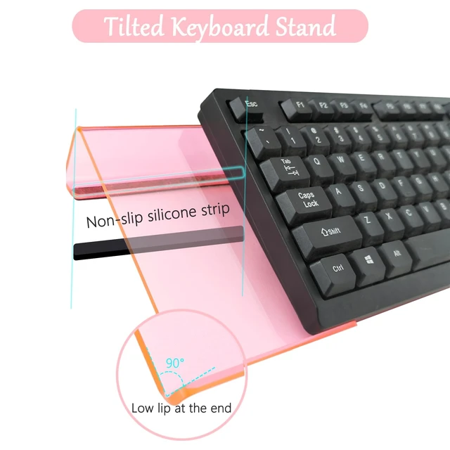 Alt view image 12 of 14 - Acrylic Computer Keyboard Stand with Gel Cloud Wrist Rest Keyboard Riser with Comfortable Clear Silicone Mouse Wrist Pad Ergonomic Tilted Transparent Keyboard Holder for Desktop Office Hot Pink