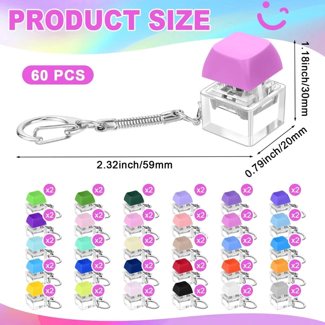 Alt view image 8 of 12 - Keyboard Fidget Toy Fidget Clicker Keyboard Keychain Decompression Relief Toys Button Stress Relief Gifts for Adults Kids Pass the Time (Vibrant Color,60 Pcs)