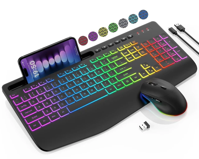 Alt view image 8 of 14 - Wireless Keyboard and Mouse Combo - 9 Backlit Effects, 2.4GHz
