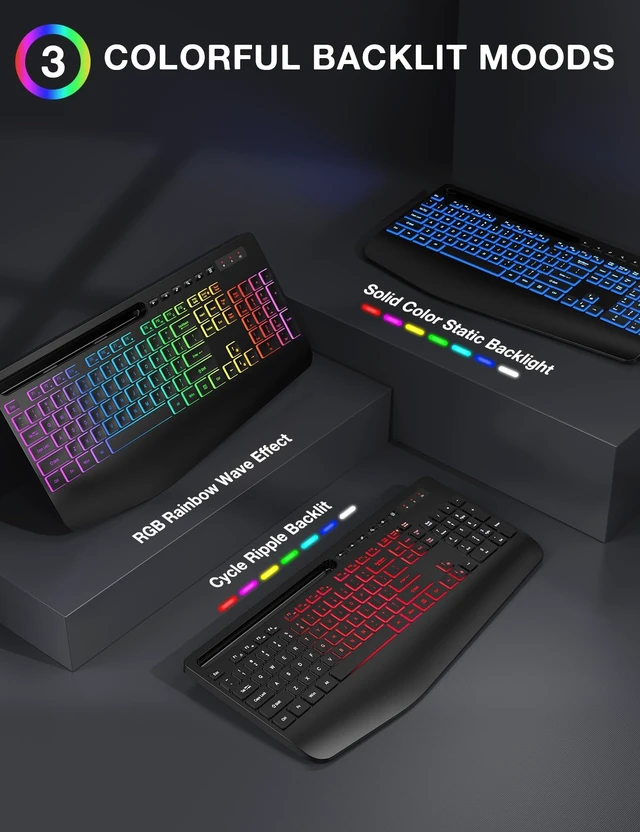 Alt view image 9 of 14 - Wireless Keyboard and Mouse Combo - 9 Backlit Effects, 2.4GHz