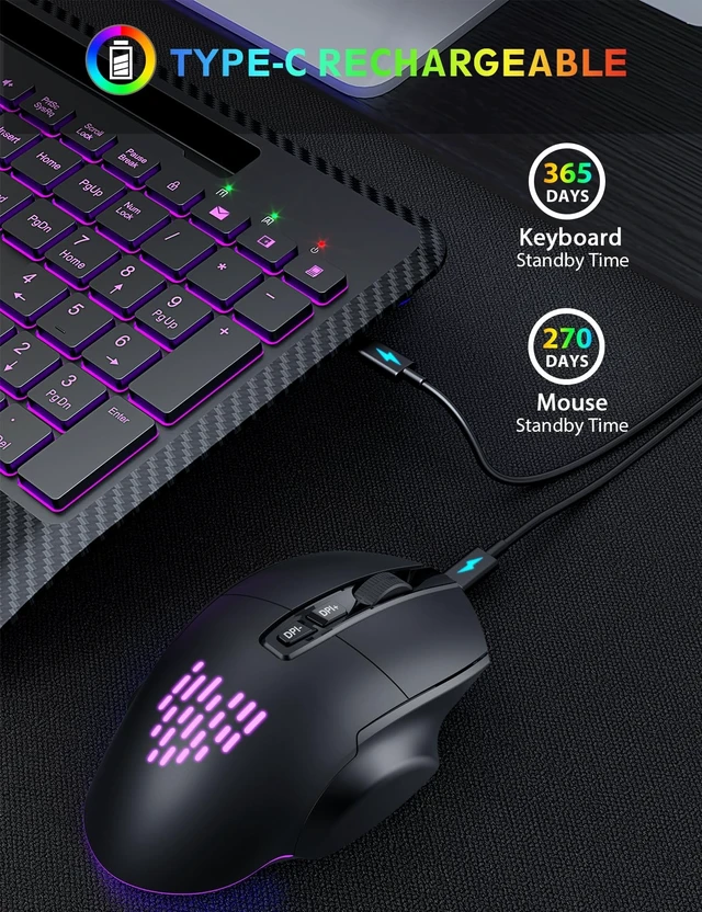 Alt view image 11 of 14 - Wireless Keyboard and Mouse Combo, Backlit Scissor Keys, Wrist Rest