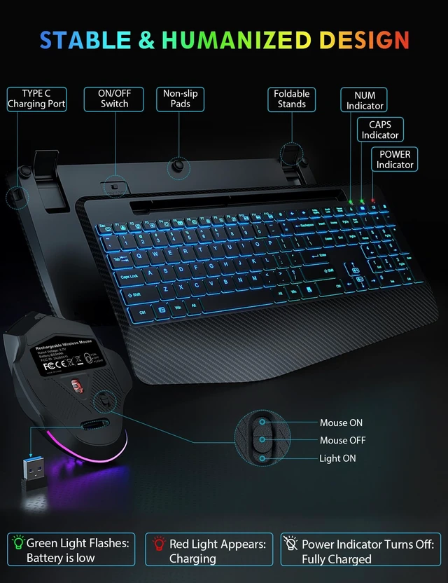 Alt view image 14 of 14 - Wireless Keyboard and Mouse Combo, Backlit Scissor Keys, Wrist Rest