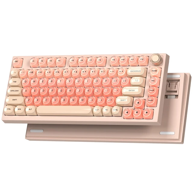 Alt view image 8 of 14 - Wireless Mechanical Keyboard with Knob, 75% Foundation Pink Creamy Keyboard, Hot Swappable, Pre-lubed Switches, Gasket Mount with MOA Profile Jelly Keycaps, RGB Backlit Gaming Keyboards