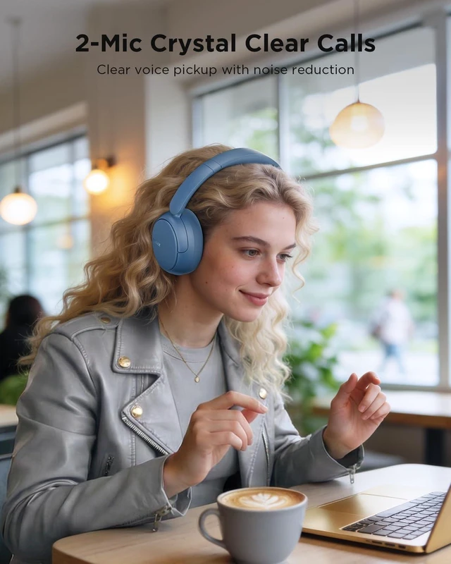 Alt view image 11 of 14 - H30 Hybrid Active Noise Cancelling Headphones, 110H Playtime Hi-Res Audio Bluetooth 6.0 Wireless Over Ear ANC Headphones for Commute/Travel (Blue)