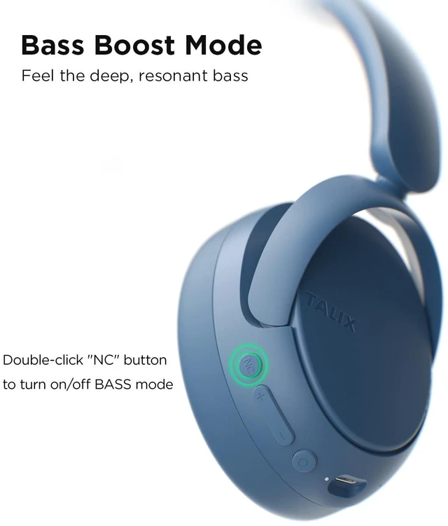 Alt view image 13 of 14 - H30 Hybrid Active Noise Cancelling Headphones, 110H Playtime Hi-Res Audio Bluetooth 6.0 Wireless Over Ear ANC Headphones for Commute/Travel (Blue)