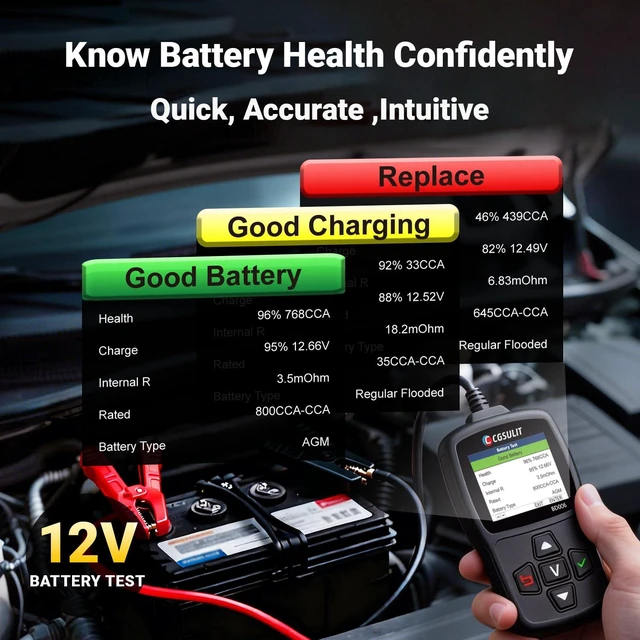 Alt view image 10 of 14 - Car Battery Tester 12V/24V 202000CCA Automotive Battery Load Tester with Cranking & Alternator Test, 10-220Ah Pro Analyzer for Car Motorcycle Heavy Duty Truck SUV RV, Avoid Breakdown & Winter Ready