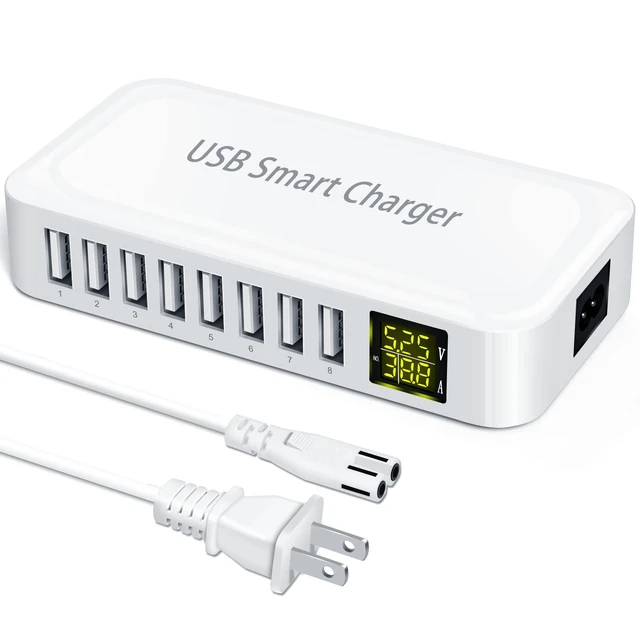 Alt view image 7 of 12 - USB Charging Station, 8-Port 60W/12A Charger Station, Multi Ports USB-A Charging Hub with LED Display, Compact Desktop Charger for Multiple Devices, iPhone iPad Samsung Android and Tablet