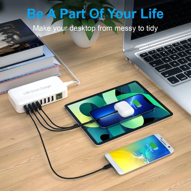 Alt view image 12 of 12 - USB Charging Station, 8-Port 60W/12A Charger Station, Multi Ports USB-A Charging Hub with LED Display, Compact Desktop Charger for Multiple Devices, iPhone iPad Samsung Android and Tablet