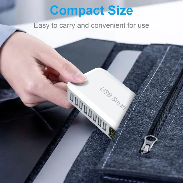 Alt view image 11 of 12 - USB Charging Station, 8-Port 60W/12A Charger Station, Multi Ports USB-A Charging Hub with LED Display, Compact Desktop Charger for Multiple Devices, iPhone iPad Samsung Android and Tablet