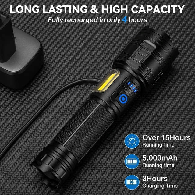 Alt view image 10 of 14 - Flashlight Rechargeable 99,000 High Lumen - 7 Modes LED Flash Light with COB, Powerful Handheld Flashlight for Home, Camping(2 Pack)