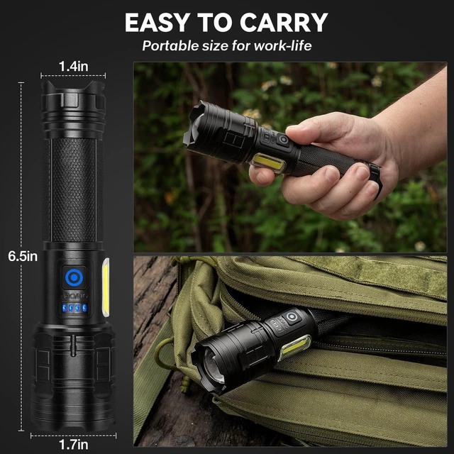 Alt view image 14 of 14 - Flashlight Rechargeable 99,000 High Lumen - 7 Modes LED Flash Light with COB, Powerful Handheld Flashlight for Home, Camping(2 Pack)