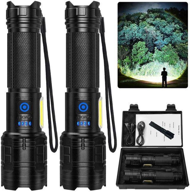 Alt view image 8 of 14 - Flashlight Rechargeable 99,000 High Lumen - 7 Modes LED Flash Light with COB, Powerful Handheld Flashlight for Home, Camping(2 Pack)