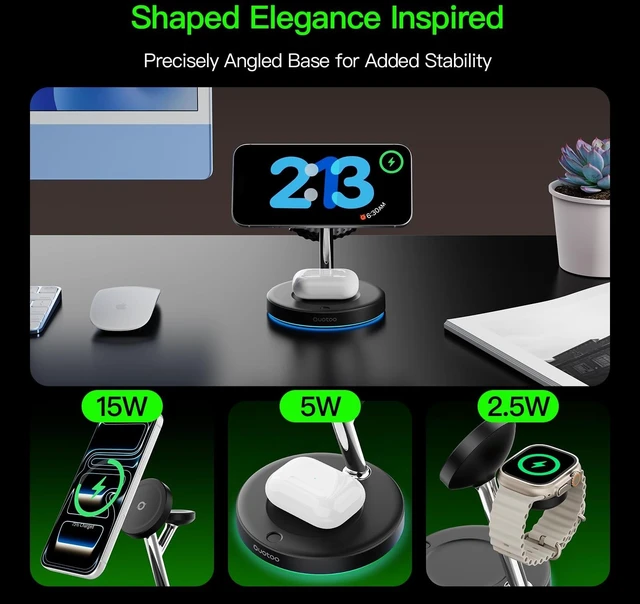 Alt view image 14 of 14 - Adjustable Blue Ambient Light Wireless Charger 3 in 1 for iPhone, Magnetic Charging Station for Apple Family,15W Fast MagSafe Charger Stand,for iPhone17-12-iWatch AirPods Series