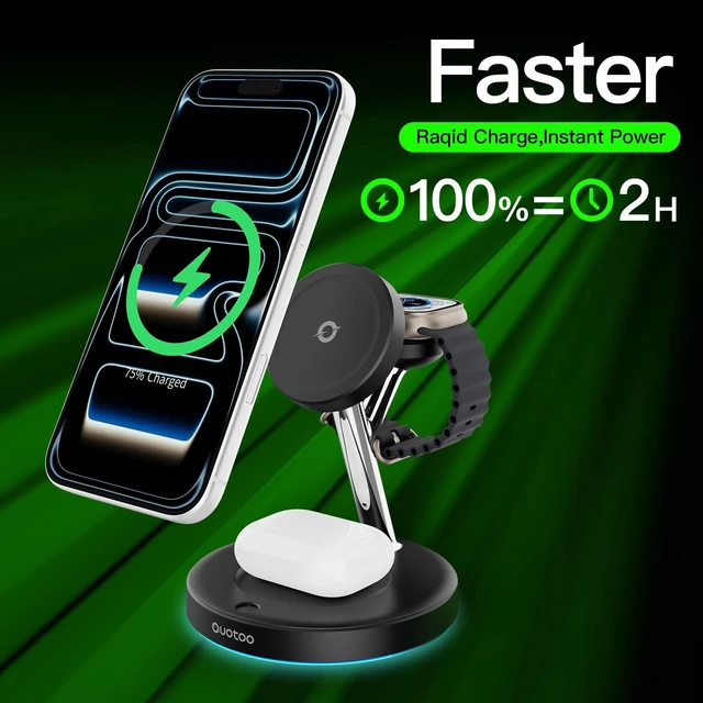 Alt view image 9 of 14 - Adjustable Blue Ambient Light Wireless Charger 3 in 1 for iPhone, Magnetic Charging Station for Apple Family,15W Fast MagSafe Charger Stand,for iPhone17-12-iWatch AirPods Series