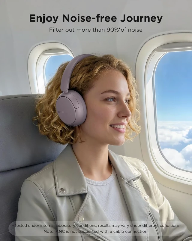 Alt view image 9 of 14 - H30 Hybrid Active Noise Cancelling Headphones, 110H Playtime Hi-Res Audio Bluetooth 6.0 Wireless Over Ear ANC Headphones for Commute/Travel (Purple)