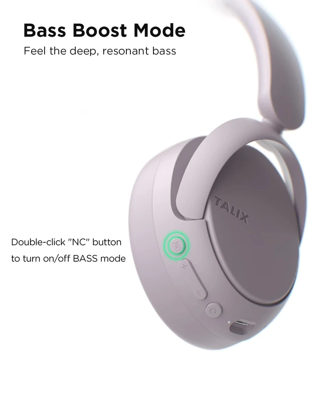 Alt view image 13 of 14 - H30 Hybrid Active Noise Cancelling Headphones, 110H Playtime Hi-Res Audio Bluetooth 6.0 Wireless Over Ear ANC Headphones for Commute/Travel (Purple)