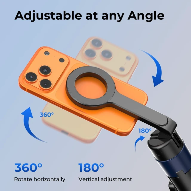 Alt view image 10 of 14 - Auto-Open Magnetic Selfie Stick Tripod for iPhone MagSafe, 71" Cell Phone Tirpod Stand with Metal Ring & Rechargeable Remote for Video Recording Vlogging Black