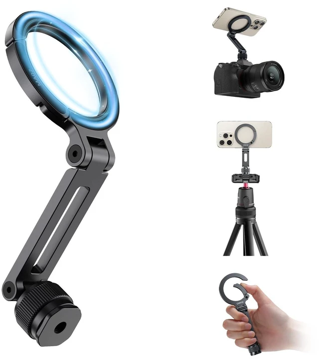 Alt view image 8 of 14 - MA07 Magnetic Phone Tripod Mount for Magsafe, Aluminum Camera Phone Mount with 1/4" Screw, Cold Shoe Magnetic Tripod for Camera, Copatibale with iPhone 17/16/15/14/13/12 Series