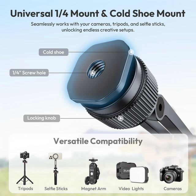 Alt view image 13 of 14 - MA07 Magnetic Phone Tripod Mount for Magsafe, Aluminum Camera Phone Mount with 1/4" Screw, Cold Shoe Magnetic Tripod for Camera, Copatibale with iPhone 17/16/15/14/13/12 Series