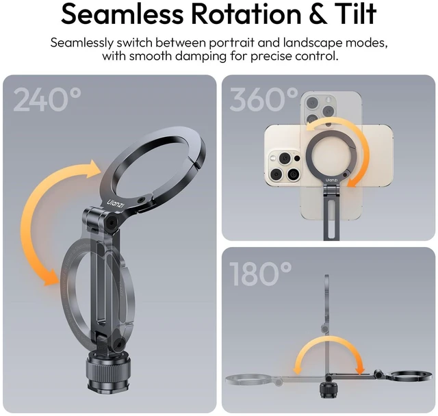 Alt view image 11 of 14 - MA07 Magnetic Phone Tripod Mount for Magsafe, Aluminum Camera Phone Mount with 1/4" Screw, Cold Shoe Magnetic Tripod for Camera, Copatibale with iPhone 17/16/15/14/13/12 Series