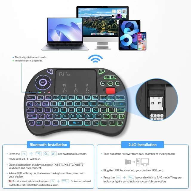 Alt view image 11 of 14 - X8 Mini Keyboard,BT+2.4G Dual Mode Portable Keyboard for HTPC/IPTV