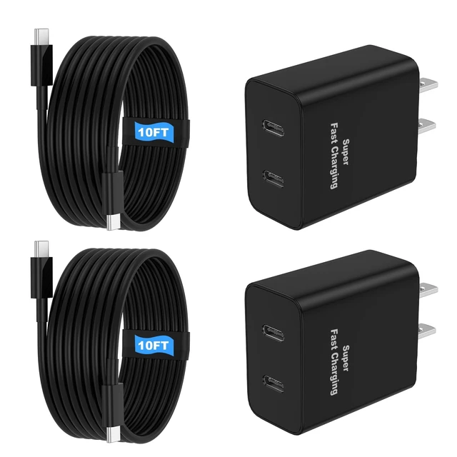 Alt view image 8 of 14 - 45W 2Pack Super Fast Charger USB C Dual Port Android Phone Charger Type C Fast Charging Block with 10FT Type-C Charger Cord for Samsung Galaxy S26 Ultra/S26/S26+/S25/S24/S23/S22/S21+/iPhone 17/16/15