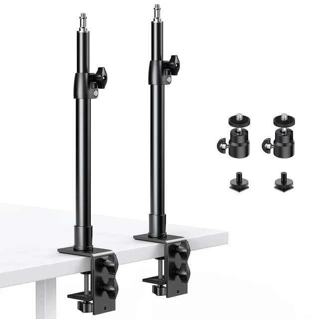 Alt view image 8 of 14 - 2-Pack Camera Desk Mount Stand with 1/4" Ball Head and Cold Shoe Mount Adapter,12.9-22" Tabletop Mounts Stand, Adjustable Aluminum Desktop Light Stand, for DSLR Camera, Ring Light, Video Light