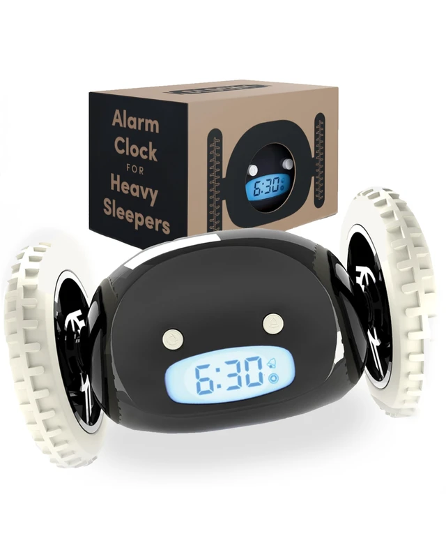 Alt view image 8 of 14 - Alarm Clock on Wheels Loud Rolling Alarm Clock for Heavy Sleepers | Runaway Clock that Jumps & Runs to Wake You Up | Funny Unique Gift for Adults, Teens & Kids Bedrooms (Black)