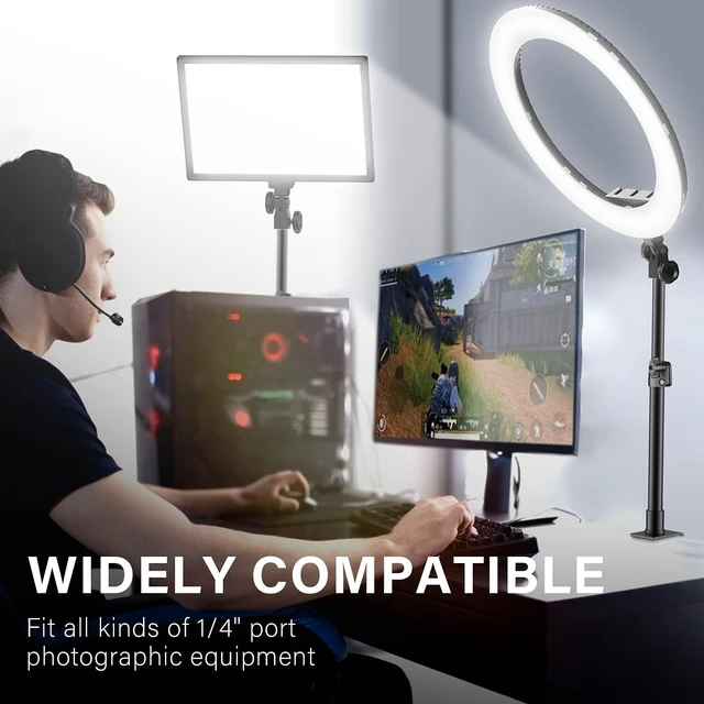 Alt view image 13 of 14 - 2-Pack Camera Desk Mount Stand with 1/4" Ball Head and Cold Shoe Mount Adapter,12.9-22" Tabletop Mounts Stand, Adjustable Aluminum Desktop Light Stand, for DSLR Camera, Ring Light, Video Light