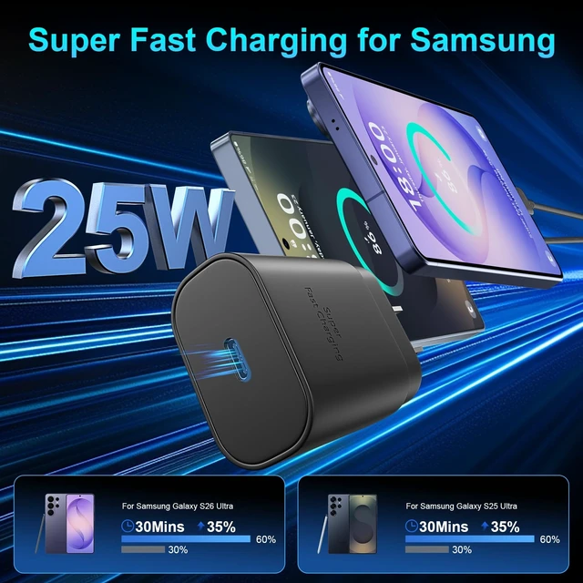 Alt view image 8 of 12 - Super Fast Charger Type C, 25W USB C Wall Charger Fast Charging for Samsung Galaxy S26 Ultra/S26/S26+/S25 Ultra/S25/24 Ultra/S24/S23 Ultra/S22 Ultra with 10FT Long Android Type C Charger Cable 2Pack