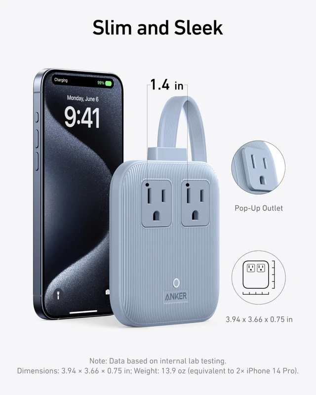 Alt view image 9 of 12 - Travel Power Strip, Anker Nano 67W Max 6-in-1 USB C Charger, 2 USB C