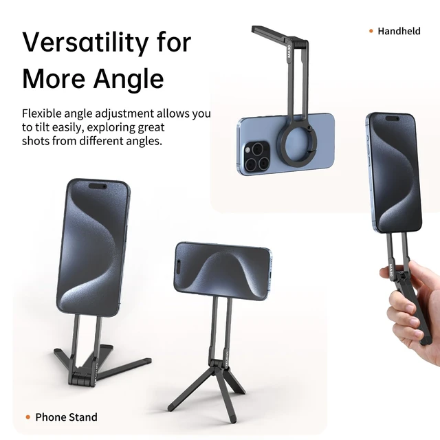 Alt view image 11 of 14 - MA30 Magnetic Phone Tripod Stand for iPhone - Aluminium Maglock Smartphone Mini Tripod Pocket Cell Phone Stand Strong Magnet Quick Mount Compatible with iPhone 17 16 15 14 13 12 Series, Black