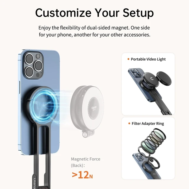 Alt view image 13 of 14 - MA30 Magnetic Phone Tripod Stand for iPhone - Aluminium Maglock Smartphone Mini Tripod Pocket Cell Phone Stand Strong Magnet Quick Mount Compatible with iPhone 17 16 15 14 13 12 Series, Black